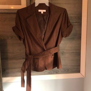Women’s brown linen skirt and jacket set